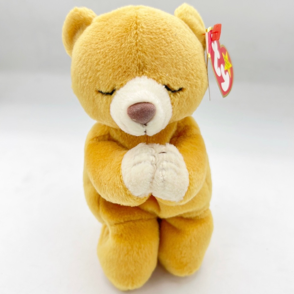 Vintage 1998 Ty Beanie Babies Hope the Praying Bear, Tag Errors, 6" Plush